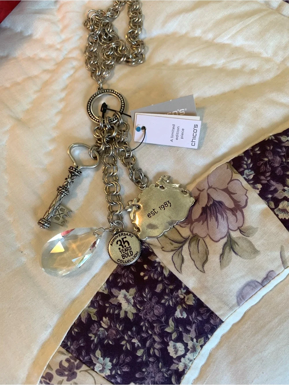 Chico's Silver-Tone Chain Anniversary Collection Necklace with Charms